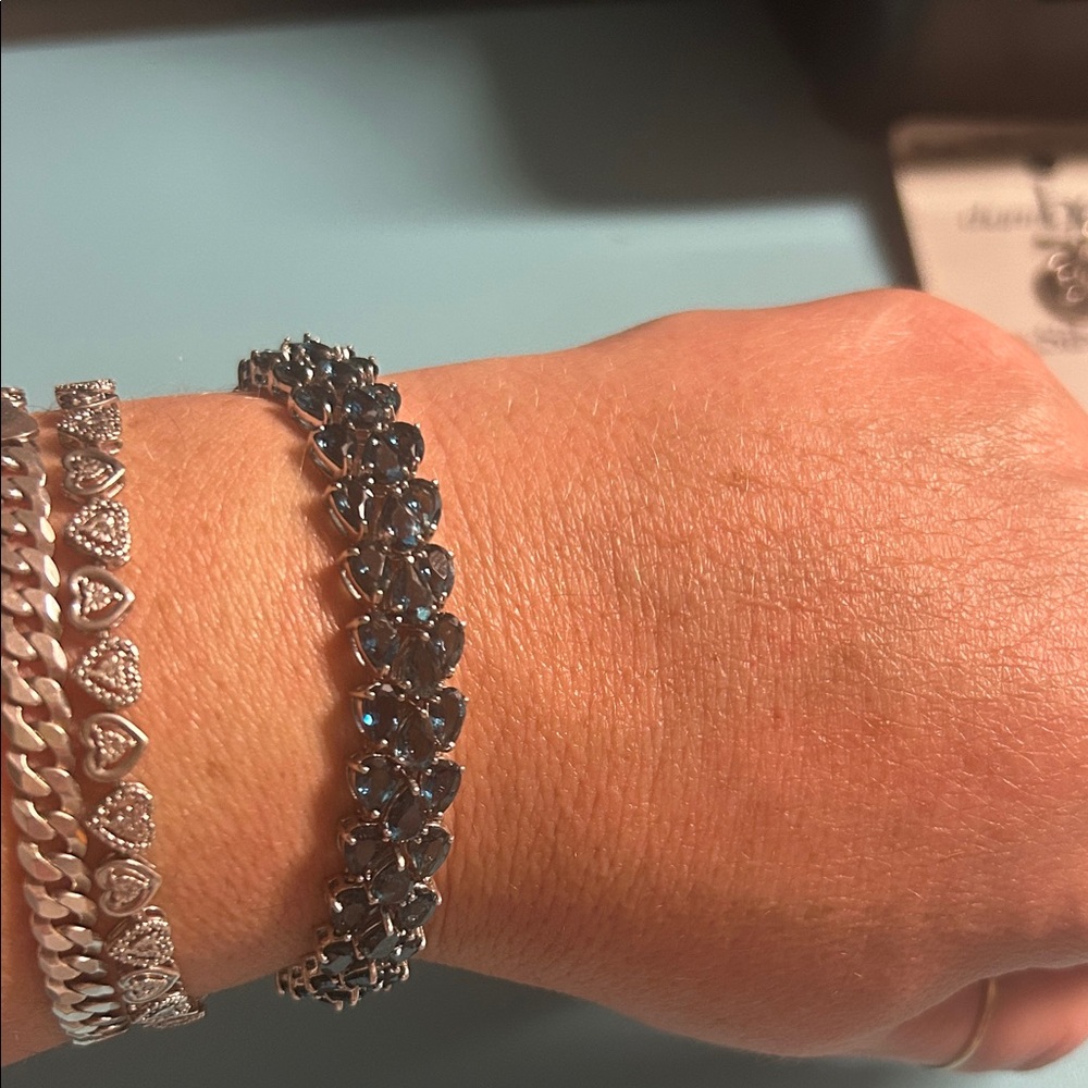 Sterling Silver 925 40 CT‎ Lab-Created Blue Spinel Tennis Bracelet 7.5"